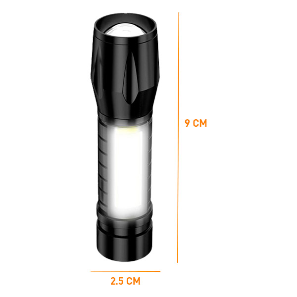 Mini Linterna LED Recargable + COB y Zoom Cuerpo de Metal